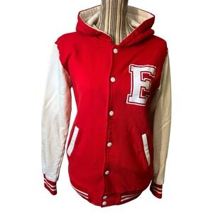 H2H Varsity Letterman Jacket Medium Red White E Snap Buttons 100% Cotton Retro